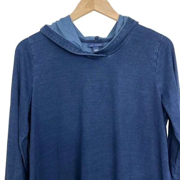 Purejill Indigo Hooded Shirt Dress Long Sleeve Pockets Size Small - Picture 2 of 7
